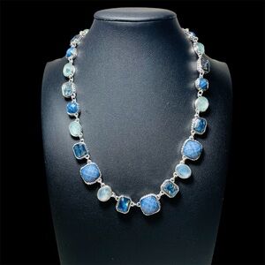 Blue Gemstone Silver Link Necklace